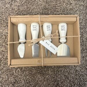Rae Dunn White Cheese Knife Set with Black Text